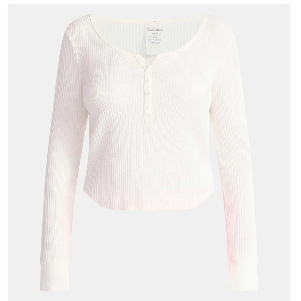 NB‎ Scoop Neck Y2K Vibe Ribbed Shirttail Henley Top Size L White Cream Shirt NWT